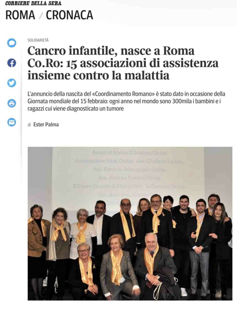 Articolo di Ester Palma sulla nascita del Coordinamento Romano oncoematologia pediatrica