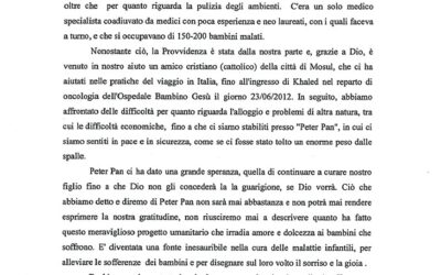 Una famiglia ospite scrive a Peter Pan